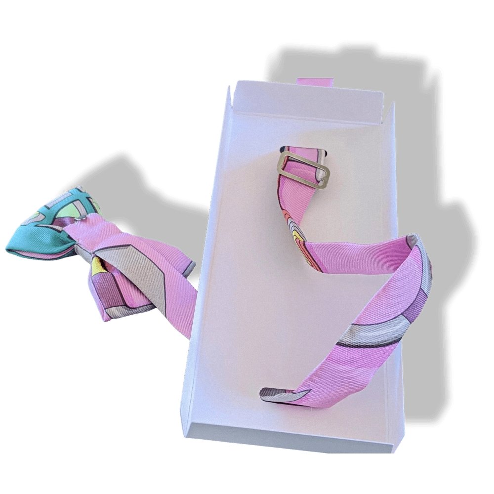 Hermes Pink Turquoise Yellow NOEUD PAPILLON EN CARRE Bow Tie for Woman Twill Silk, BNIB! - poupishop