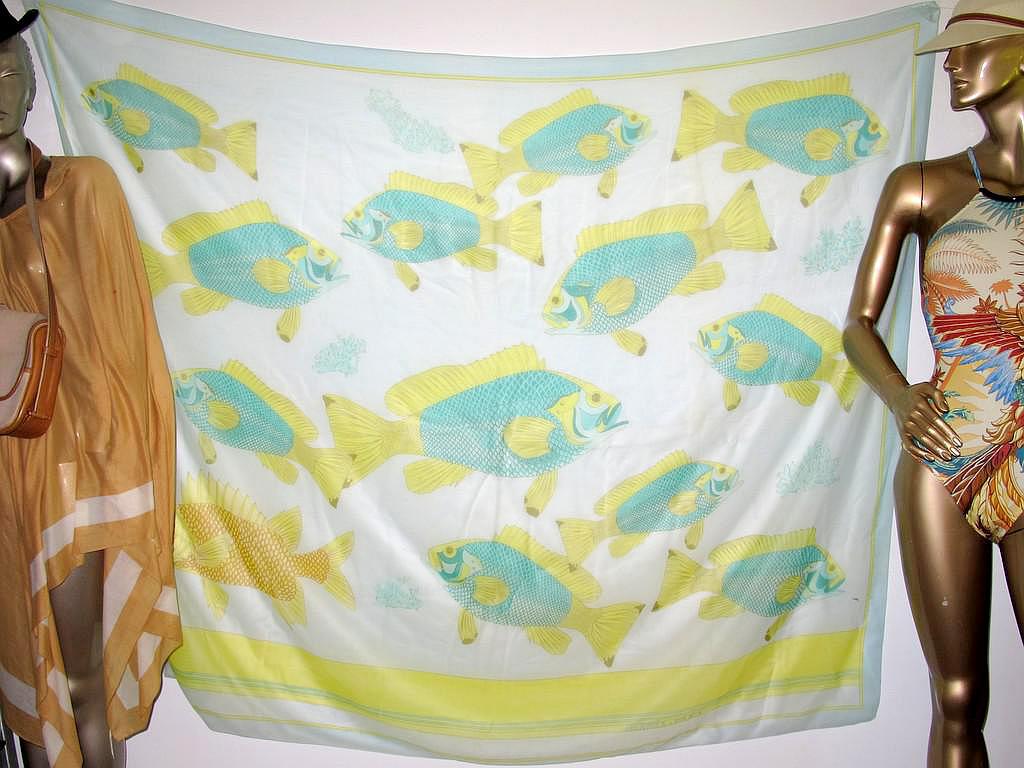 Hermes Pistachio Fish Koi Cotton Huge Cotton Pareo - poupishop