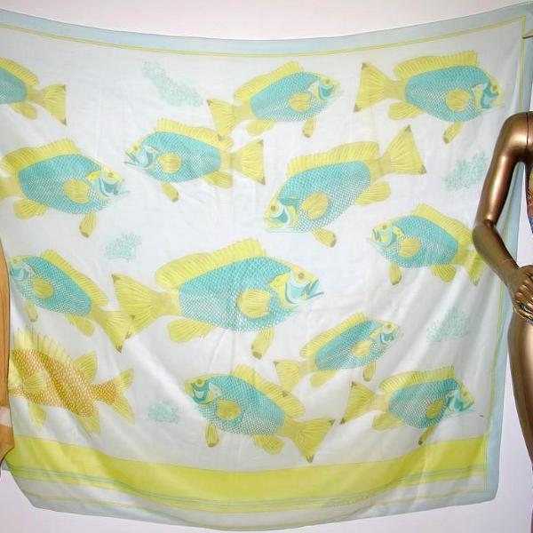 Hermes Pistachio Fish Koi Cotton Huge Cotton Pareo - poupishop