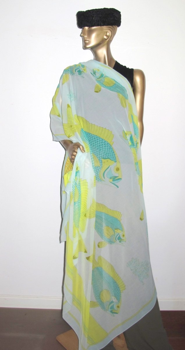Hermes Pistachio Fish Koi Cotton Huge Cotton Pareo - poupishop