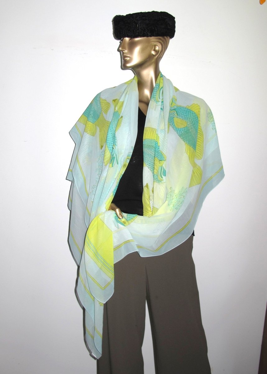 Hermes Pistachio Fish Koi Cotton Huge Cotton Pareo - poupishop