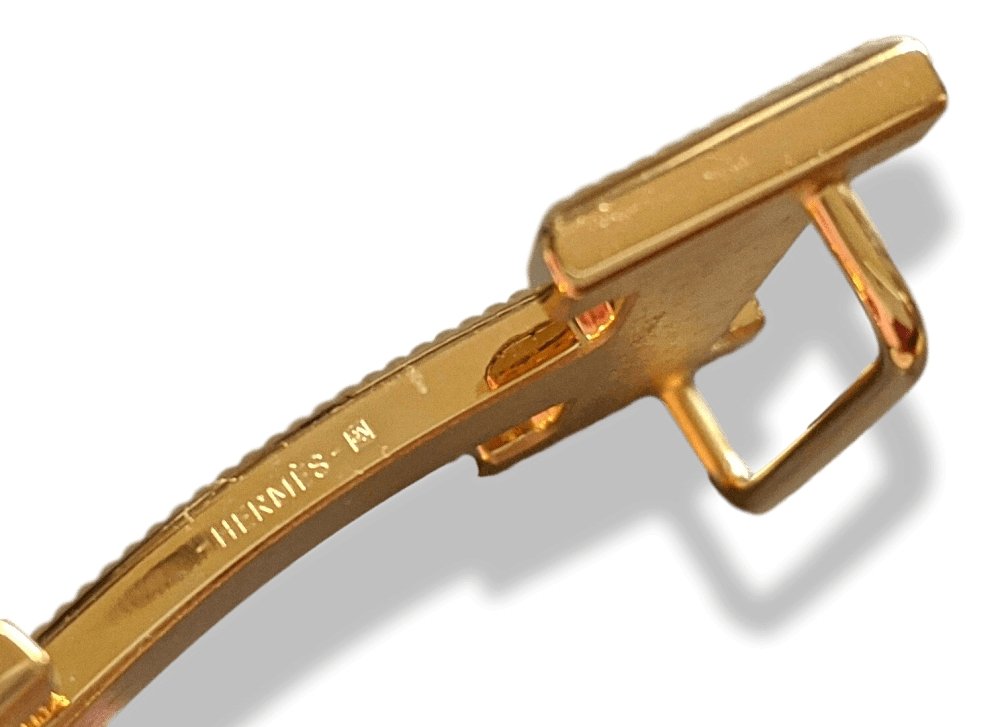 Hermes Plated Gold CALANDRE STRIEE Belt Buckle H 32 mm, Pouch! - poupishop