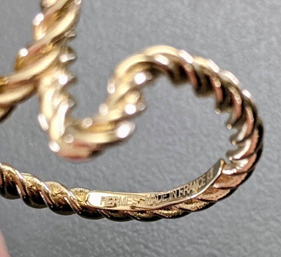 Hermes Plated Yellow Gold Brass CORD'H Anneau de Foulard Scarf Ring, New! - poupishop