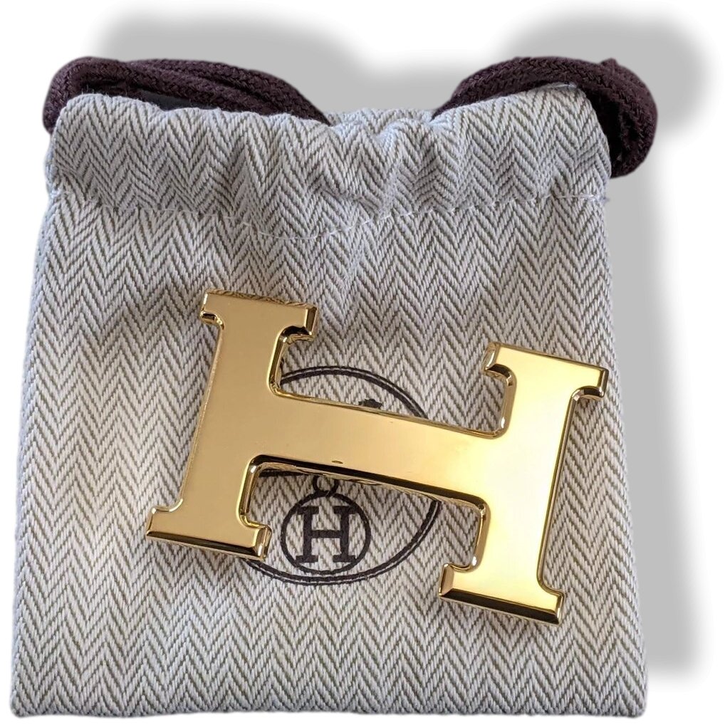 Hermes Plated Yellow Gold Shiny Buckle H 32mm, New in Pochette! - poupishop