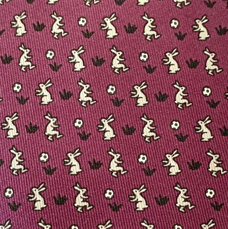 Hermes Plum Grey White Rabbits LAPIN Twill Silk Tie, NWT in Pochette! - poupishop
