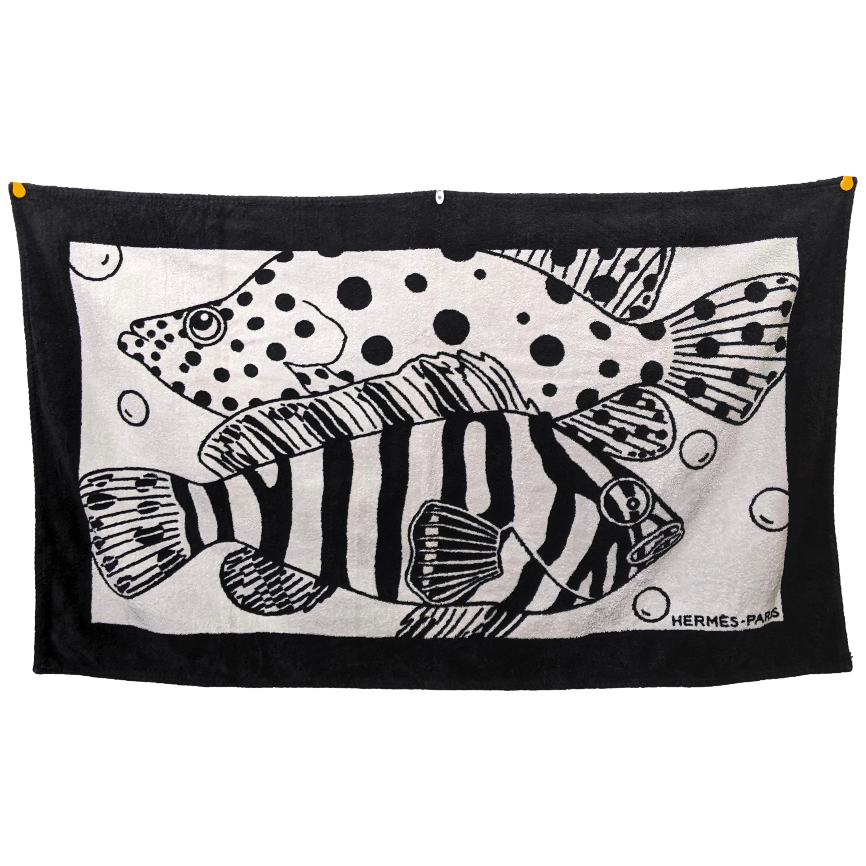 Hermes Noir/Blanc B/W "Poissons" Terry Beach Towel 150 x 90 cm
