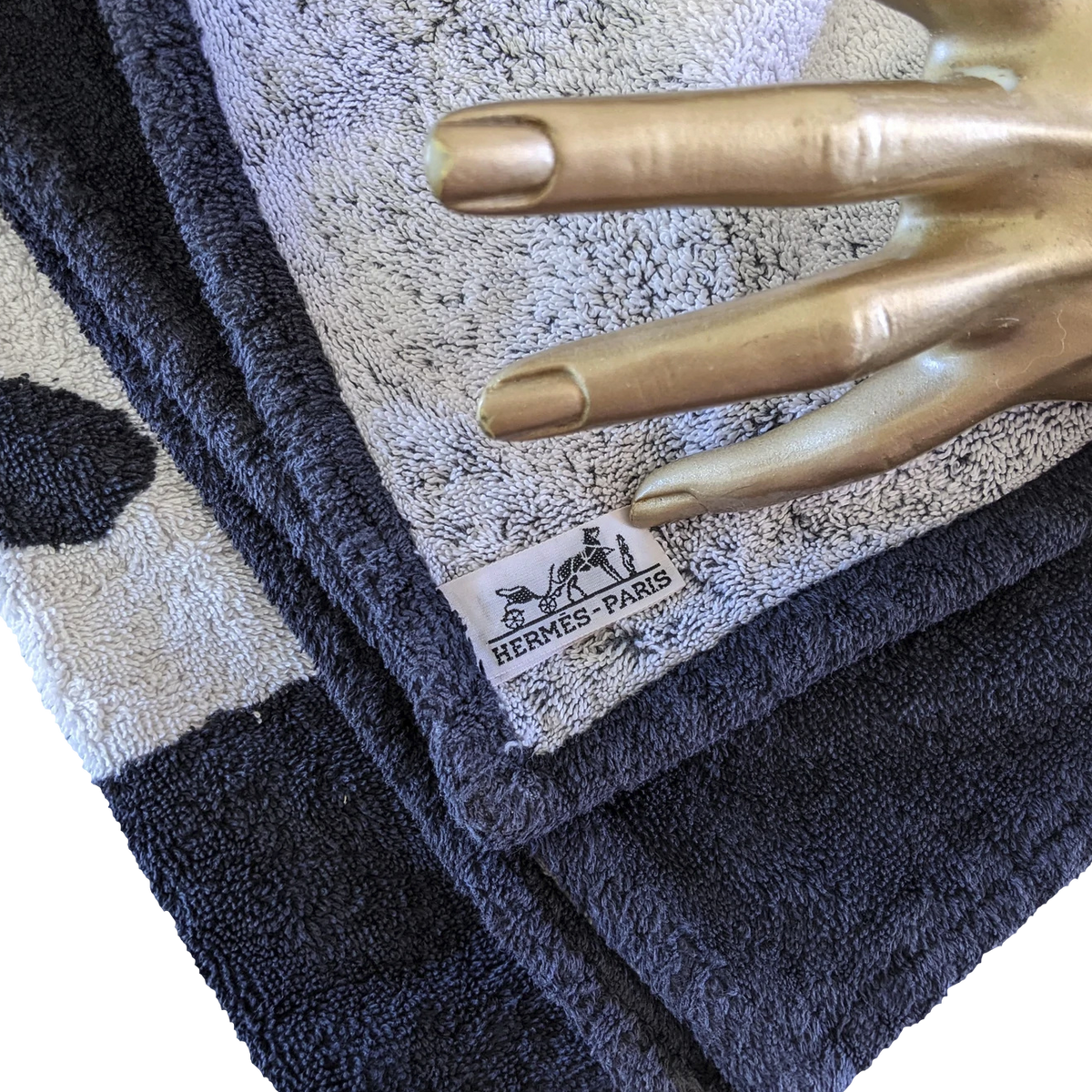 Hermes Noir/Blanc B/W "Poissons" Terry Beach Towel 150 x 90 cm