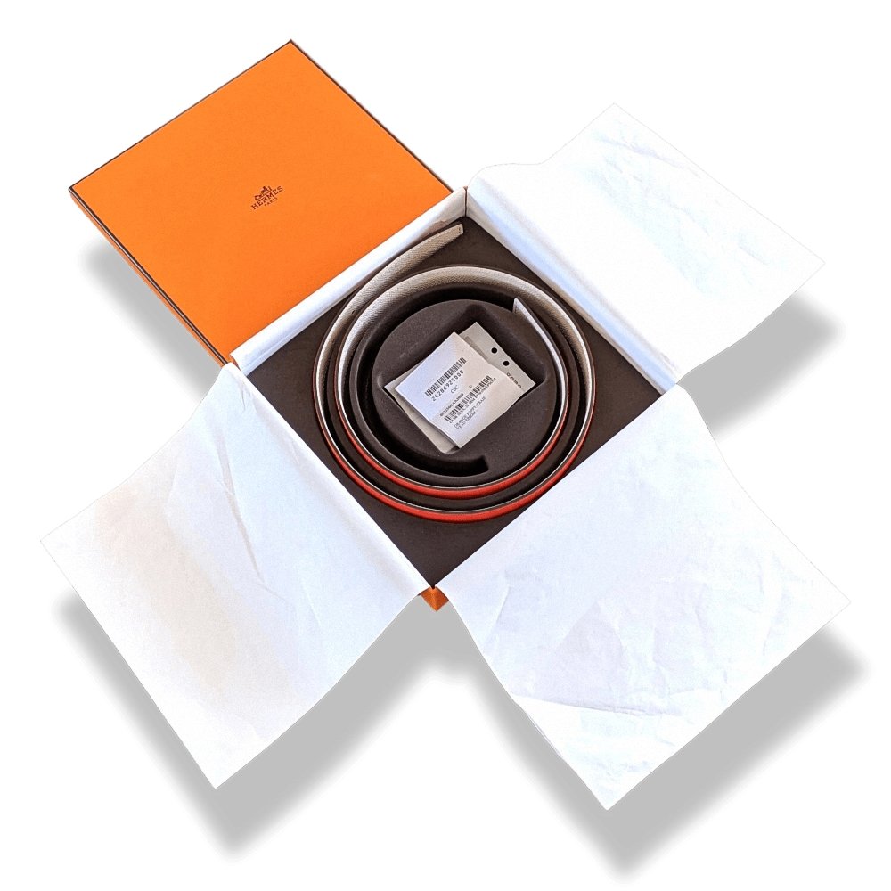 Hermes Poppy Orange/Craie Epsom Calfskin Reversible Strap for Belt 24 mm Sz80, BNIB! - poupishop