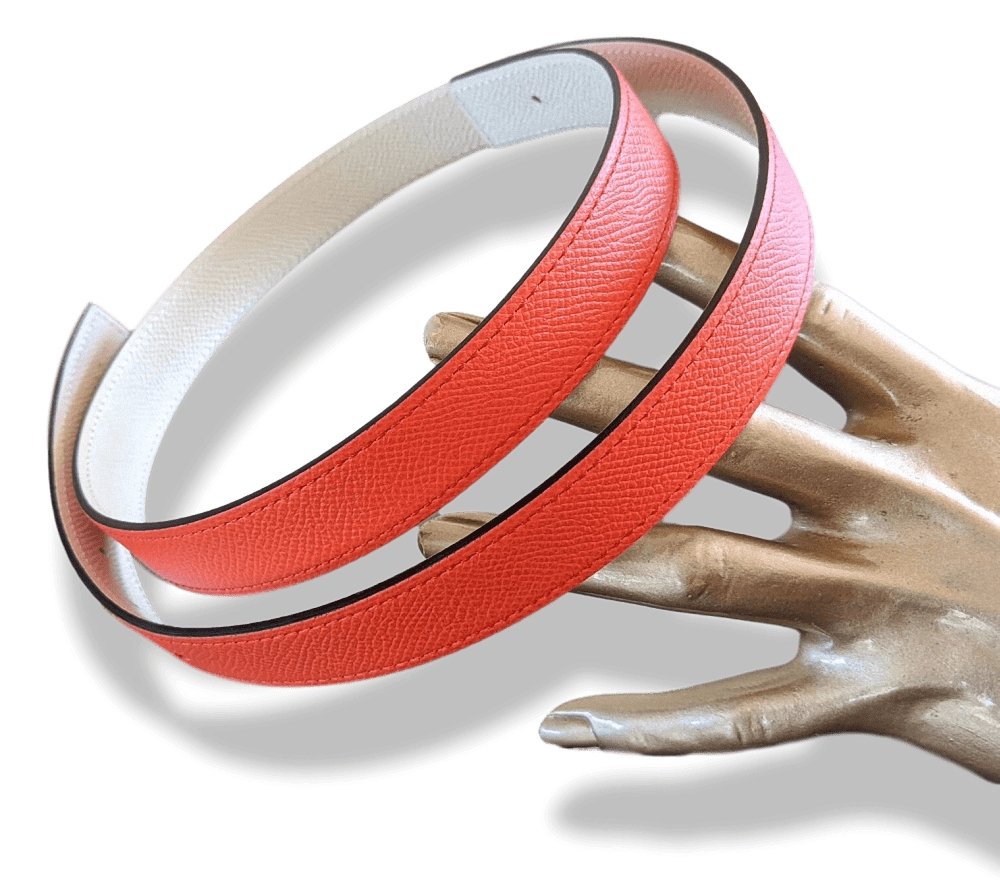 Hermes Poppy Orange/Craie Epsom Calfskin Reversible Strap for Belt 24 mm Sz80, BNIB! - poupishop
