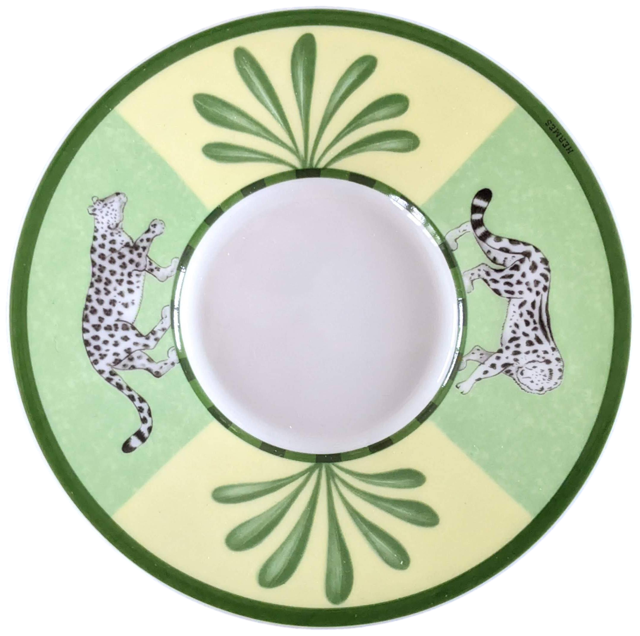Hermes Green Porcelain of Limoges "Africa" Small Moka Saucer 6 cl / 2.1 fl. oz
