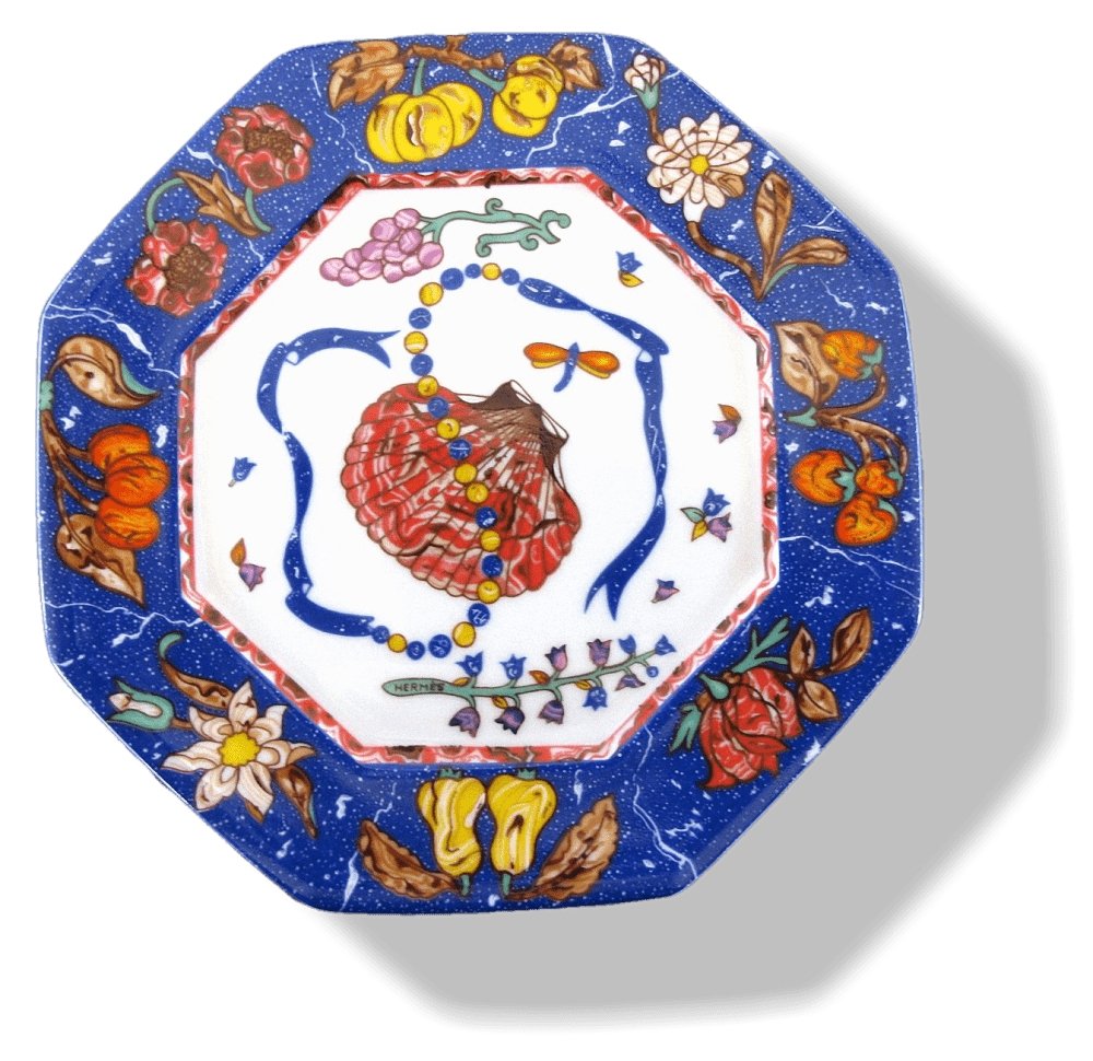 Hermes Porcelain of Limoges Blue Marqueterie de Pierres d'Orient et d'Occident Set of 2 Plates - poupishop