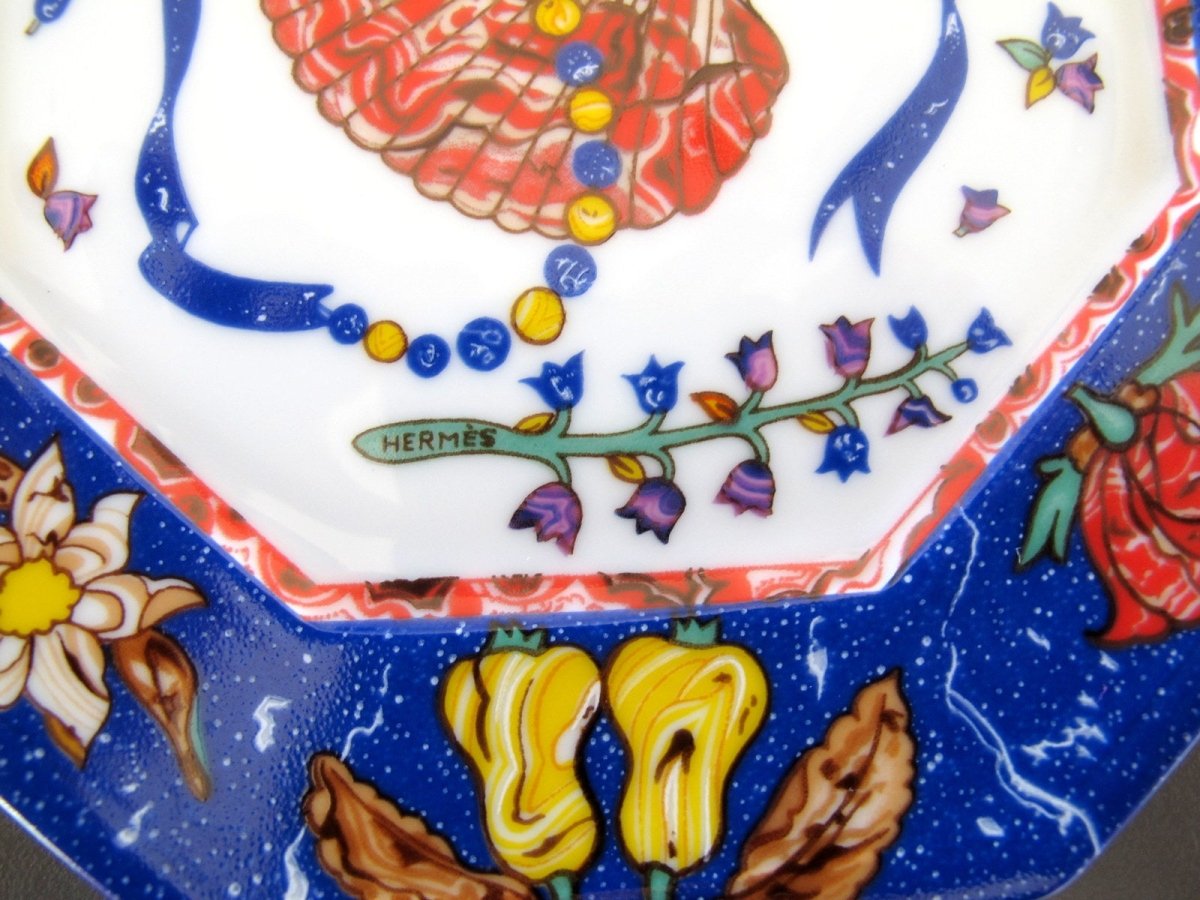 Hermes Porcelain of Limoges Blue Marqueterie de Pierres d'Orient et d'Occident Set of 2 Plates - poupishop