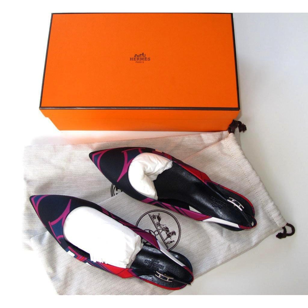 Hermes Print Silk Laura Hermes Flat Slingbacks, NIB! - poupishop