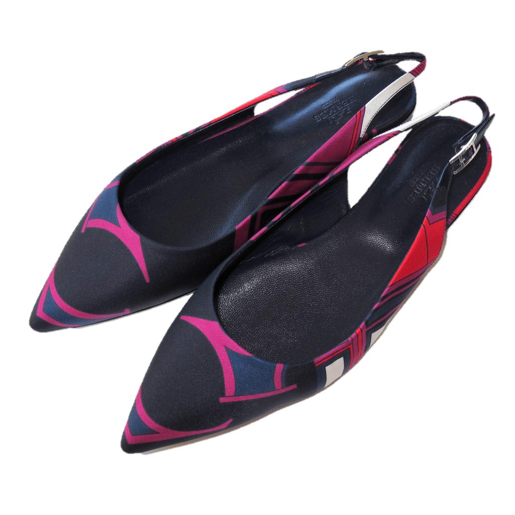 Hermes Print Silk Laura Hermes Flat Slingbacks, NIB! - poupishop