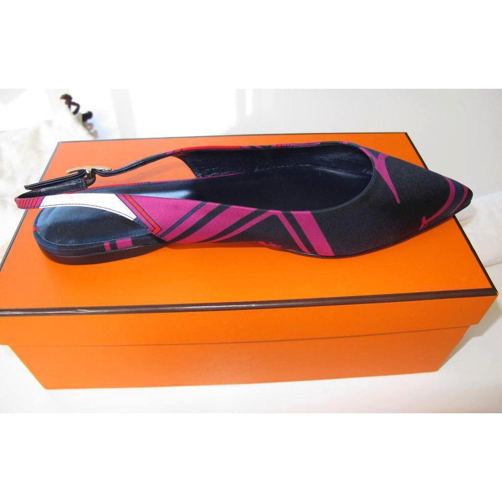 Hermes Print Silk Laura Hermes Flat Slingbacks, NIB! - poupishop