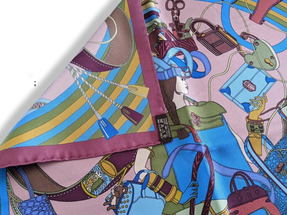 Hermes Prune Bleu Rose MADAME CUIR Twill Gavroche 42cm - poupishop