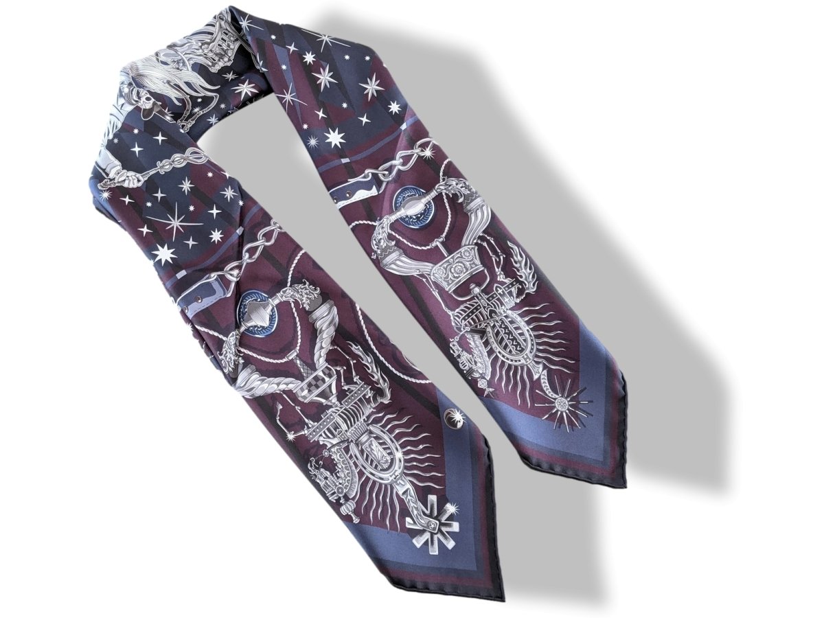 Hermes Prune/Gris/Marine C'EST LA FETE by Daiske Nomura DOUBLE FACE Twill Scarf 90cm, BNWTIB! - poupishop