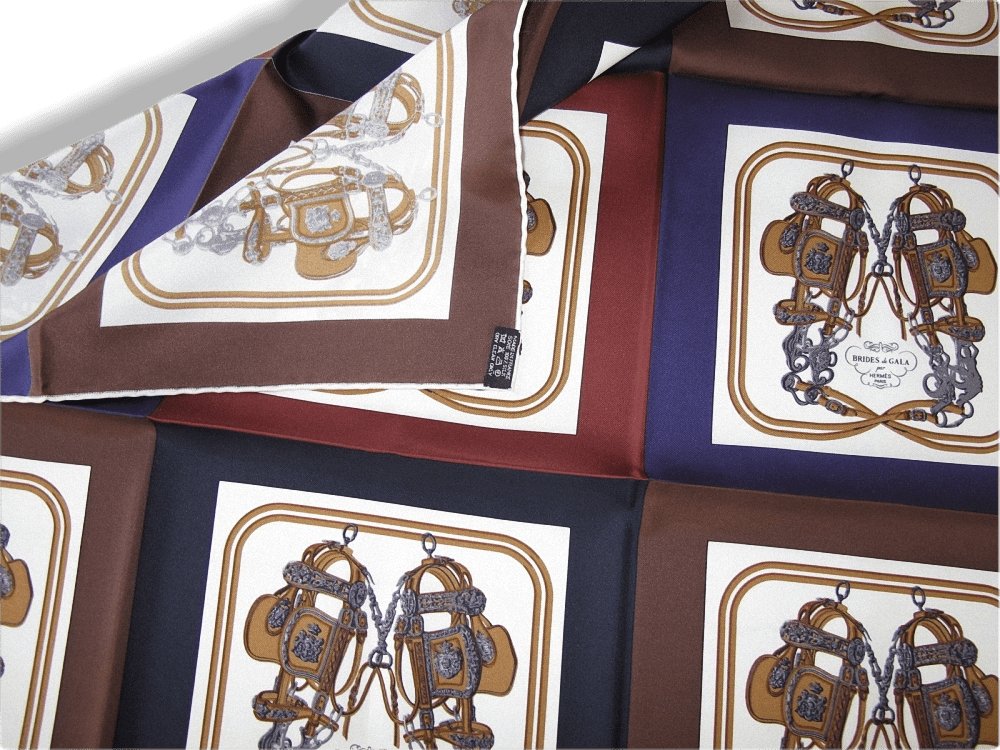 Hermes Purple, Brown, Blue Mini Brides de Gala Twill Silk 90cm, New! - poupishop