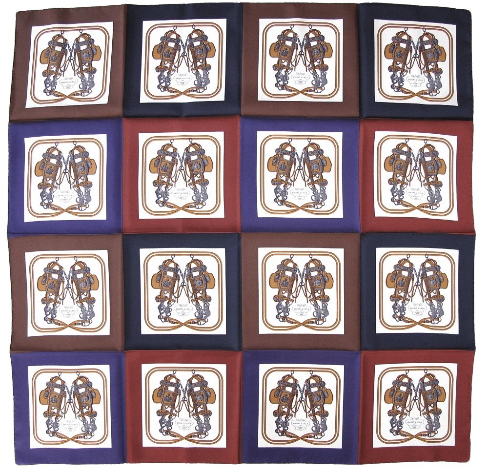 Hermes Purple, Brown, Blue Mini Brides de Gala Twill Silk 90cm, New! - poupishop