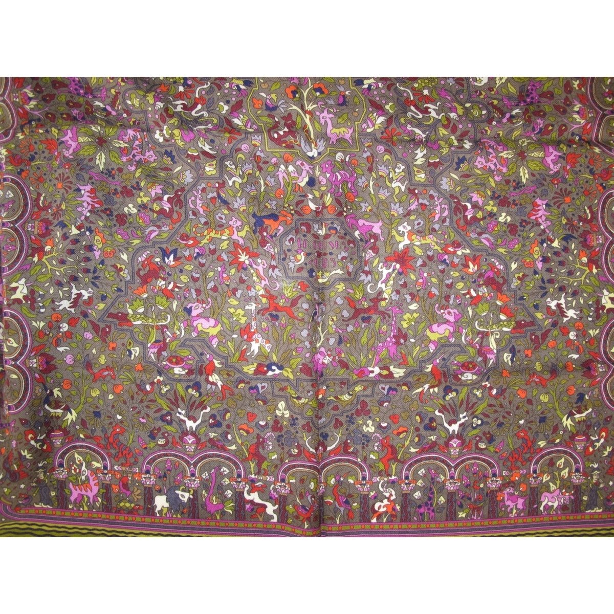 Hermes Purple Olive Jardins d' Armenie Cashmere Fringed Stole, New! - poupishop