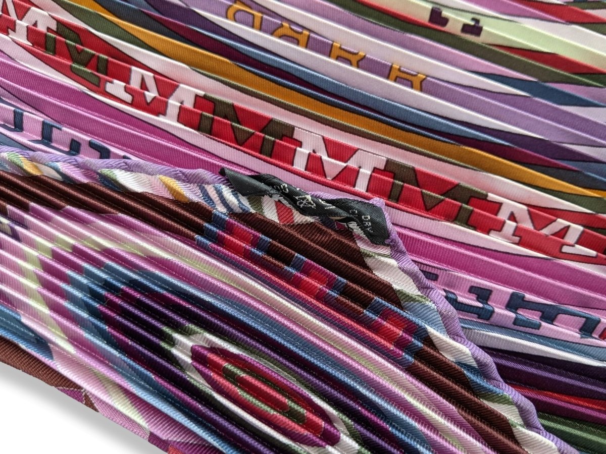 Hermes Purple/Rose/Green TOHU BOHU Pleated Plisse Twill 90cm, Box! - poupishop