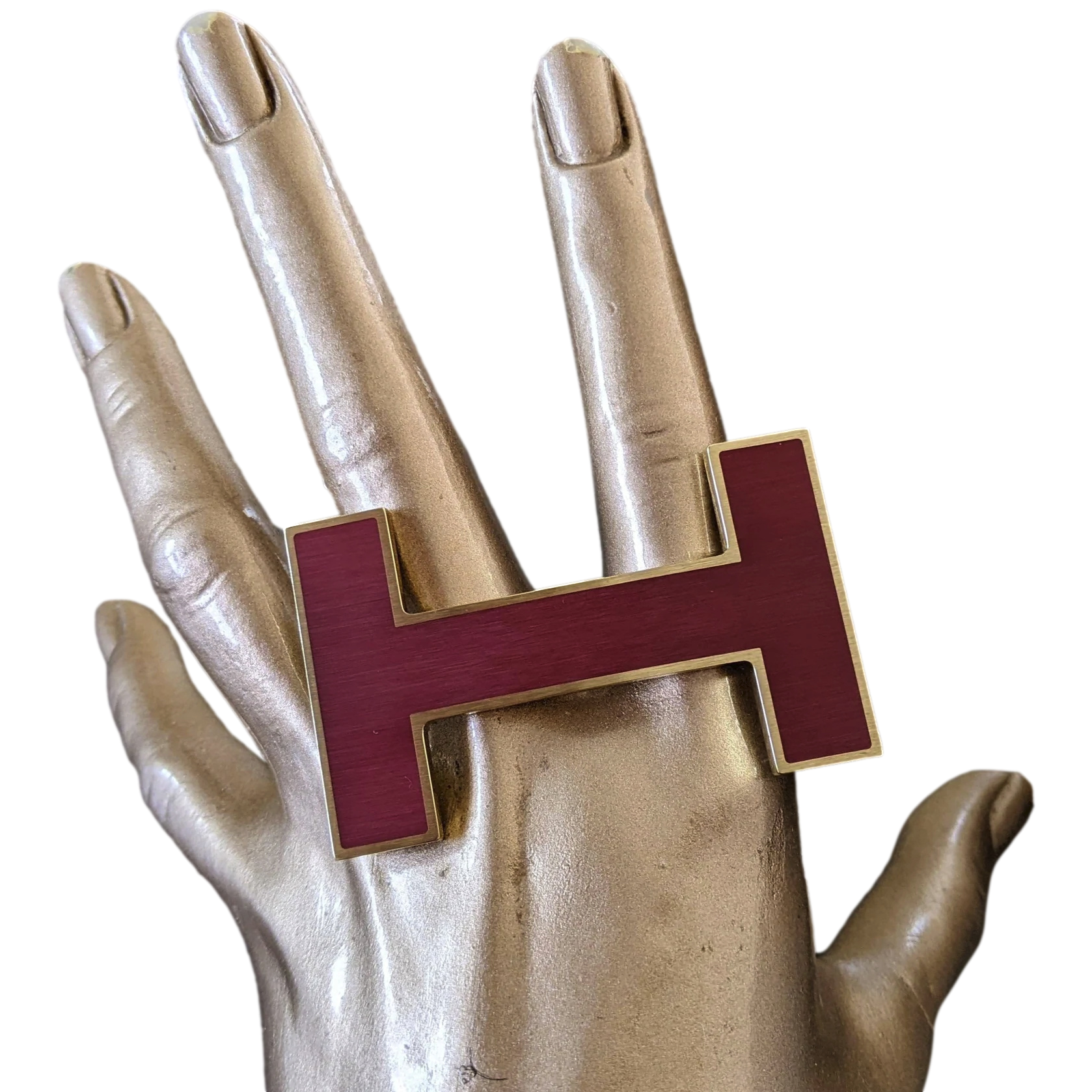 Hermes Red Matt Enamel/Brushed Gold "Quizz" Belt Buckle H 32mm