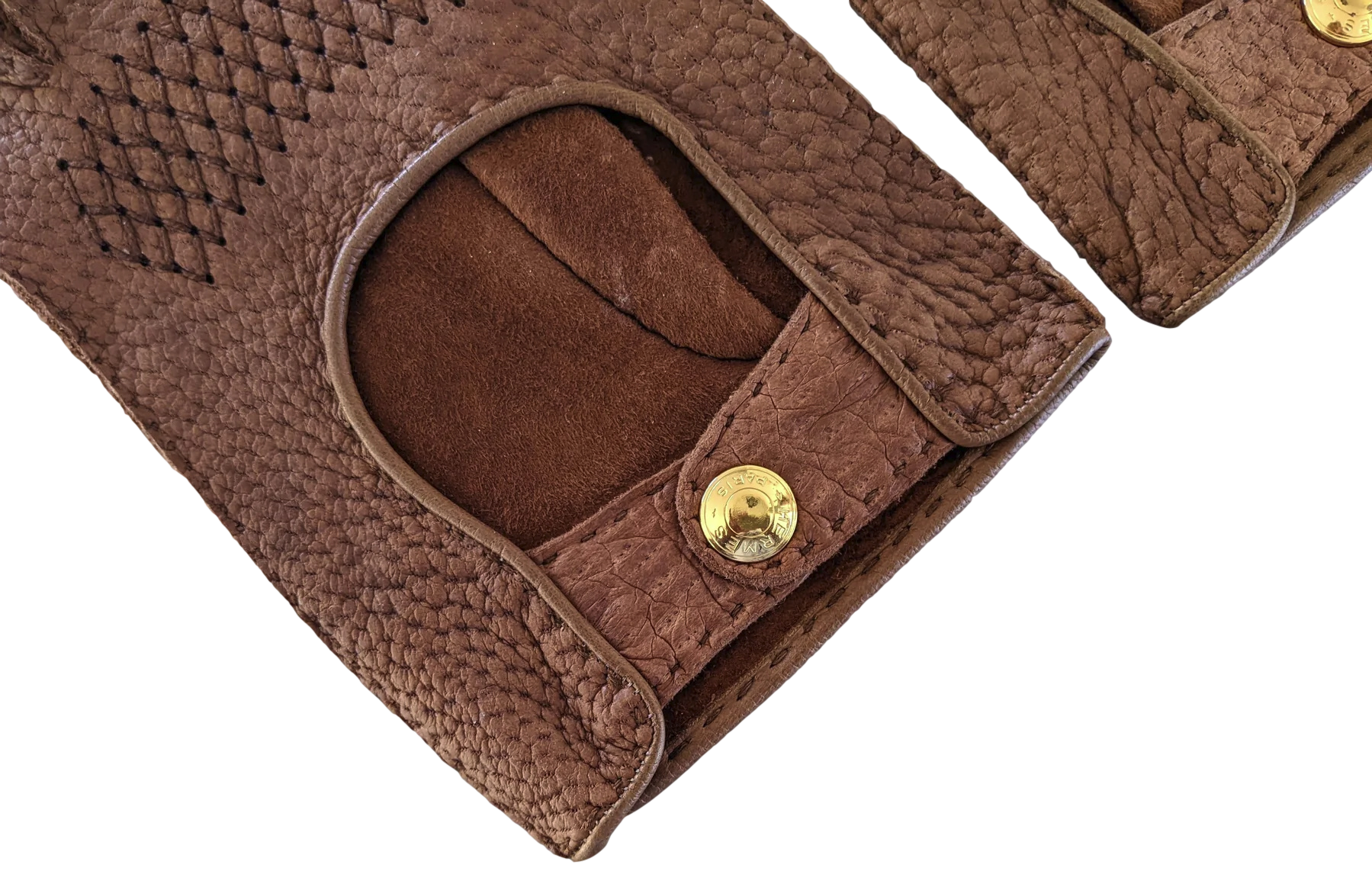 Hermes Men Chocolat Pecari "Rally" Auto Gloves 9.5, Xtra Supple