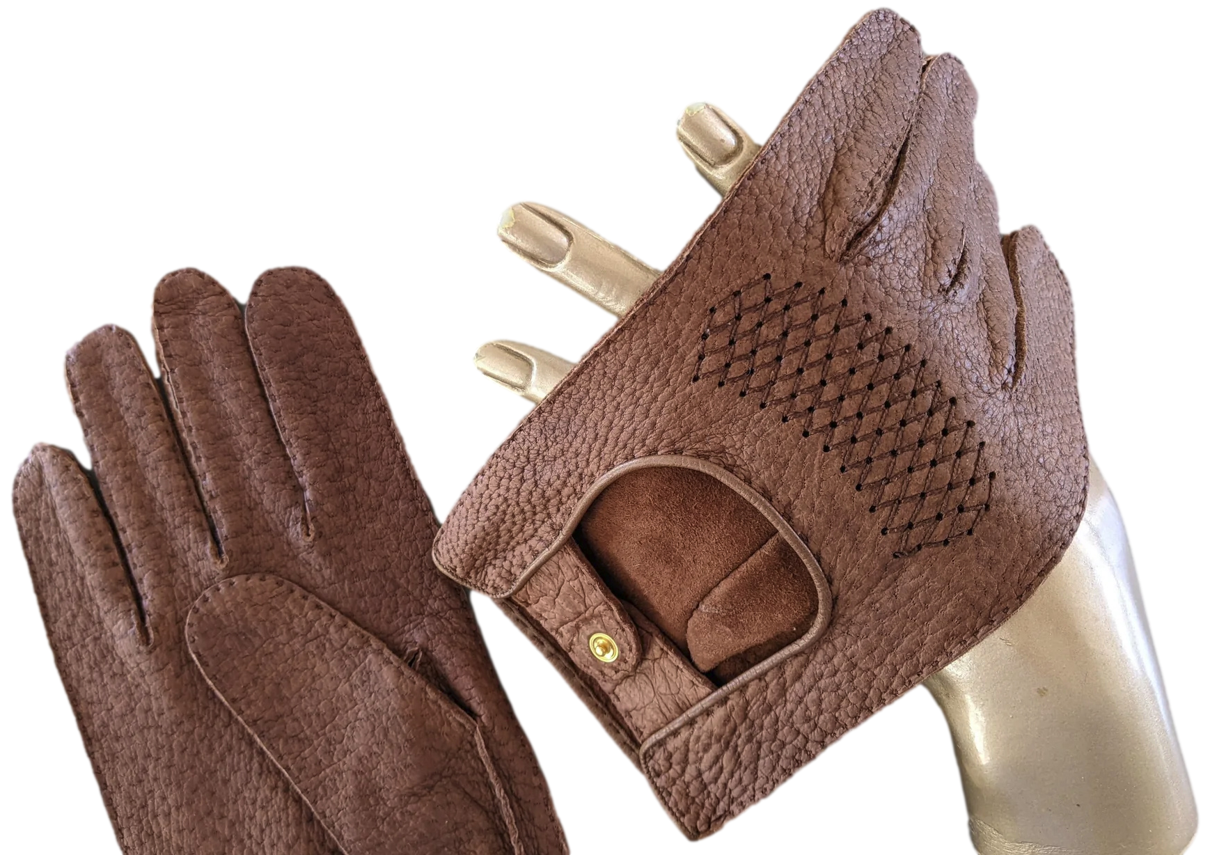 Hermes Men Chocolat Pecari "Rally" Auto Gloves 9.5, Xtra Supple