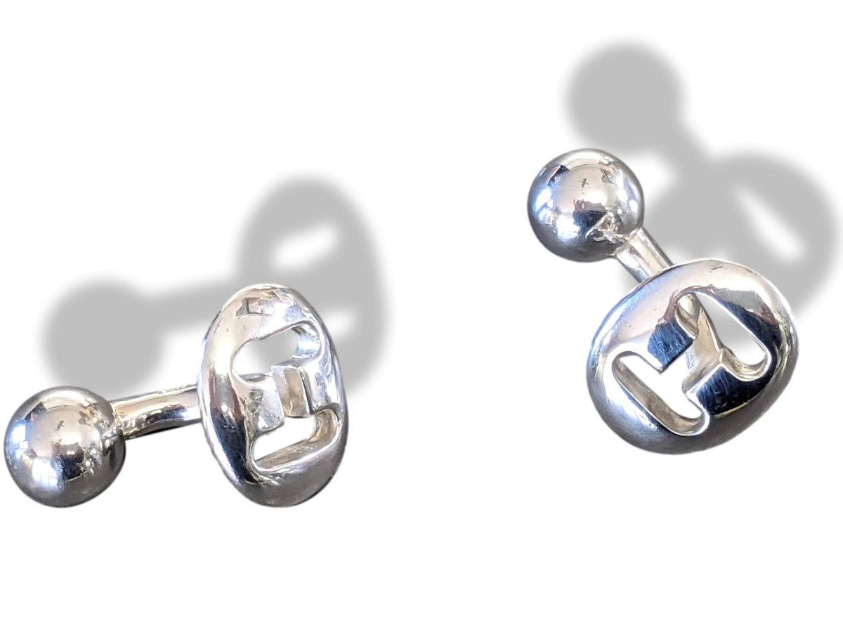 Hermes Rare Sterling Silver GRAIN DE CAFE Cuffflinks, Mint! - poupishop