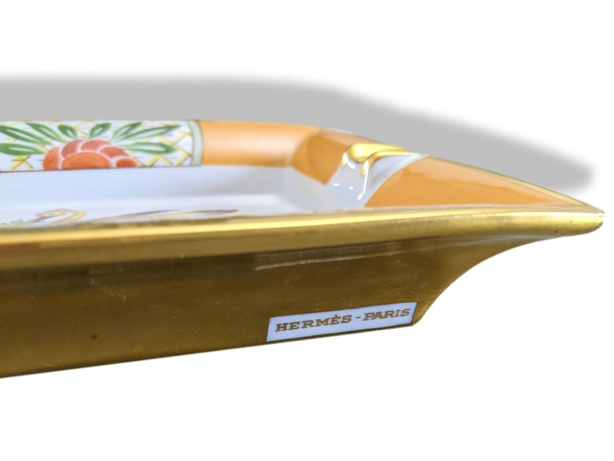 Hermes Rare vintage Gilded with fine gold BIRD Mdme la Torre Limoges Porcelain Cigar Ashtray GM, Superb! - poupishop