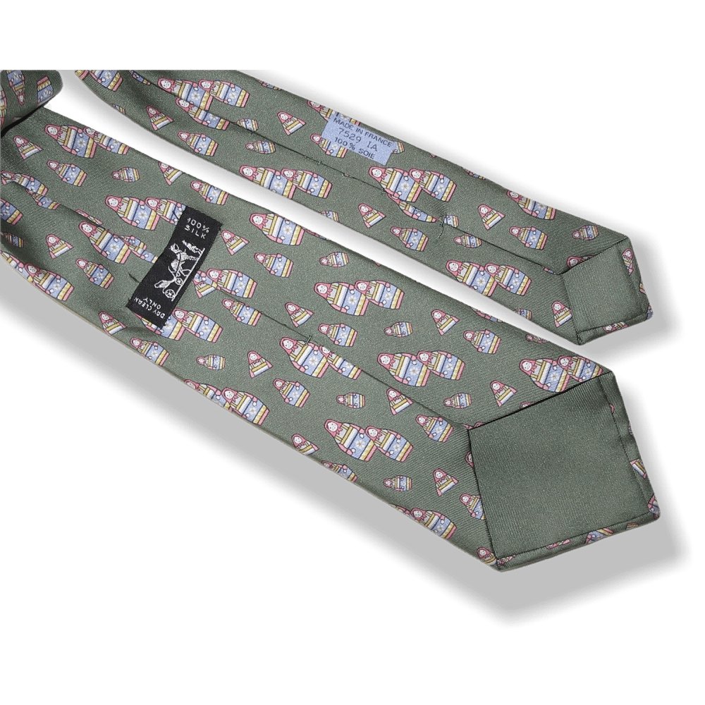 Hermes Rare Vintage Lovely Green Poupees Russes Matriochkas Doll Twill Silk Tie, New! - poupishop