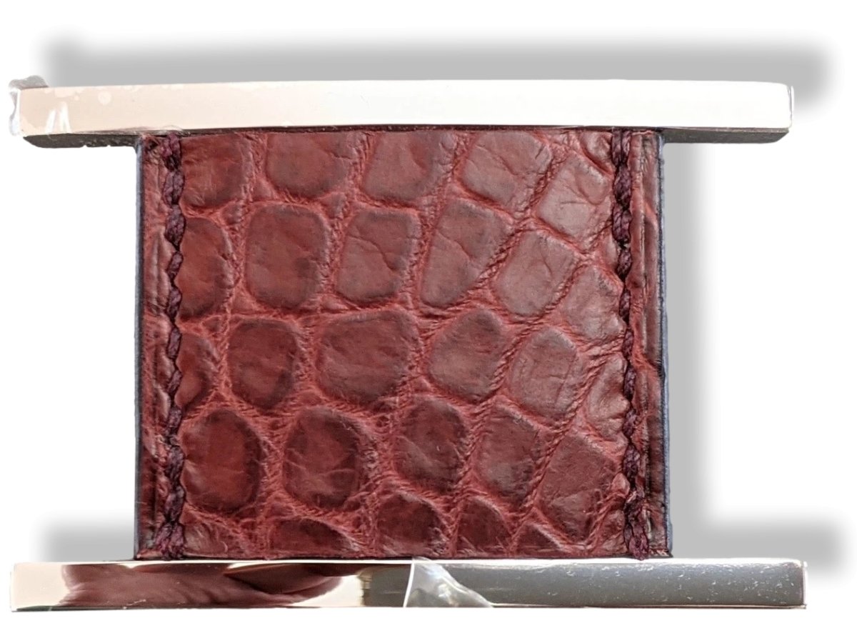 Hermes Rare Vintage Mens' Bourgogne Matt Crocodile/Palladium Belt Buckle KLAY 32 mm, New with Plastic Protection! Box! - poupishop