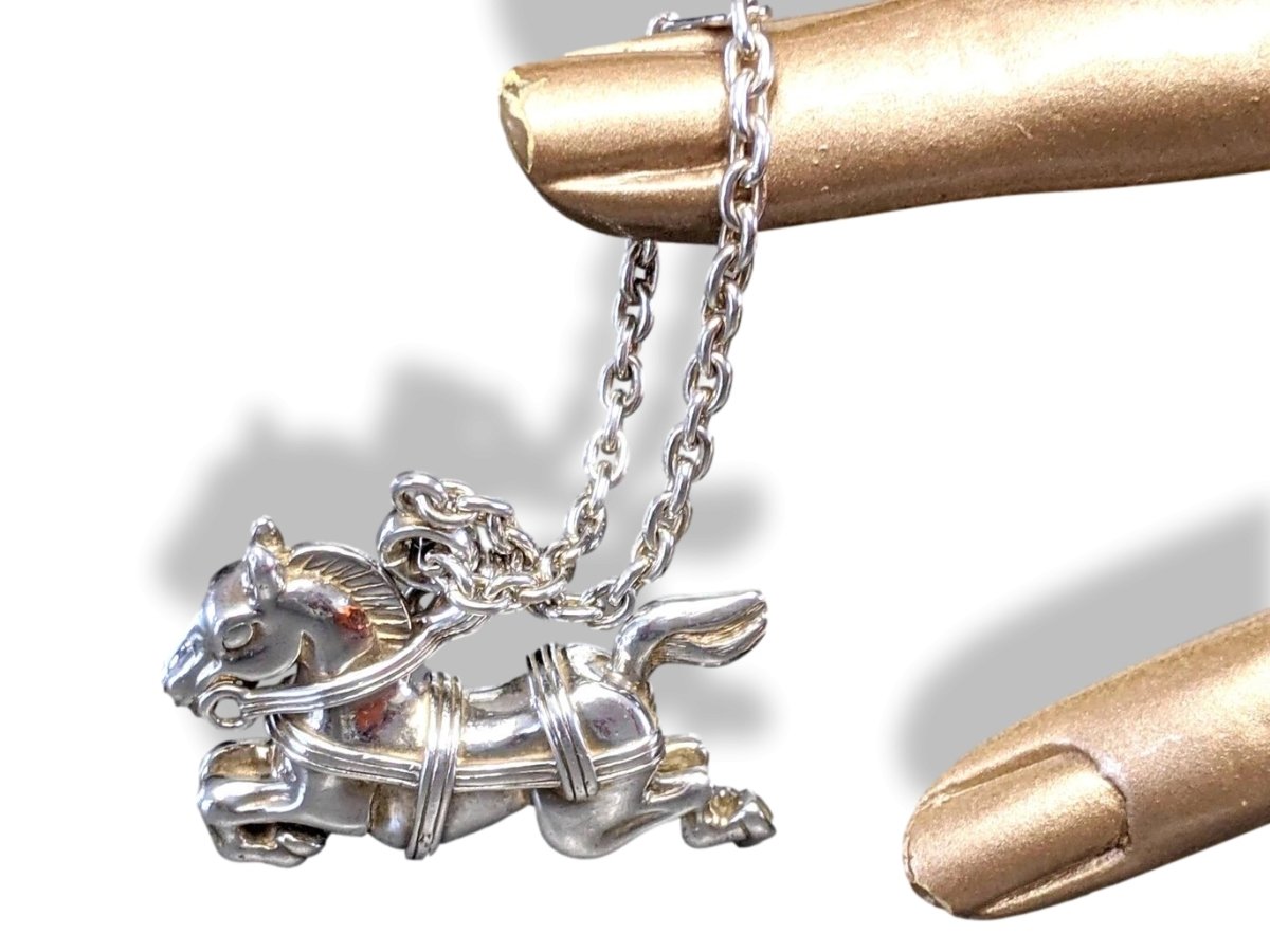 Hermes RARE Vintage Sterling Jumping Horse CARROUSEL Keychain Bag Charm, Box! - poupishop