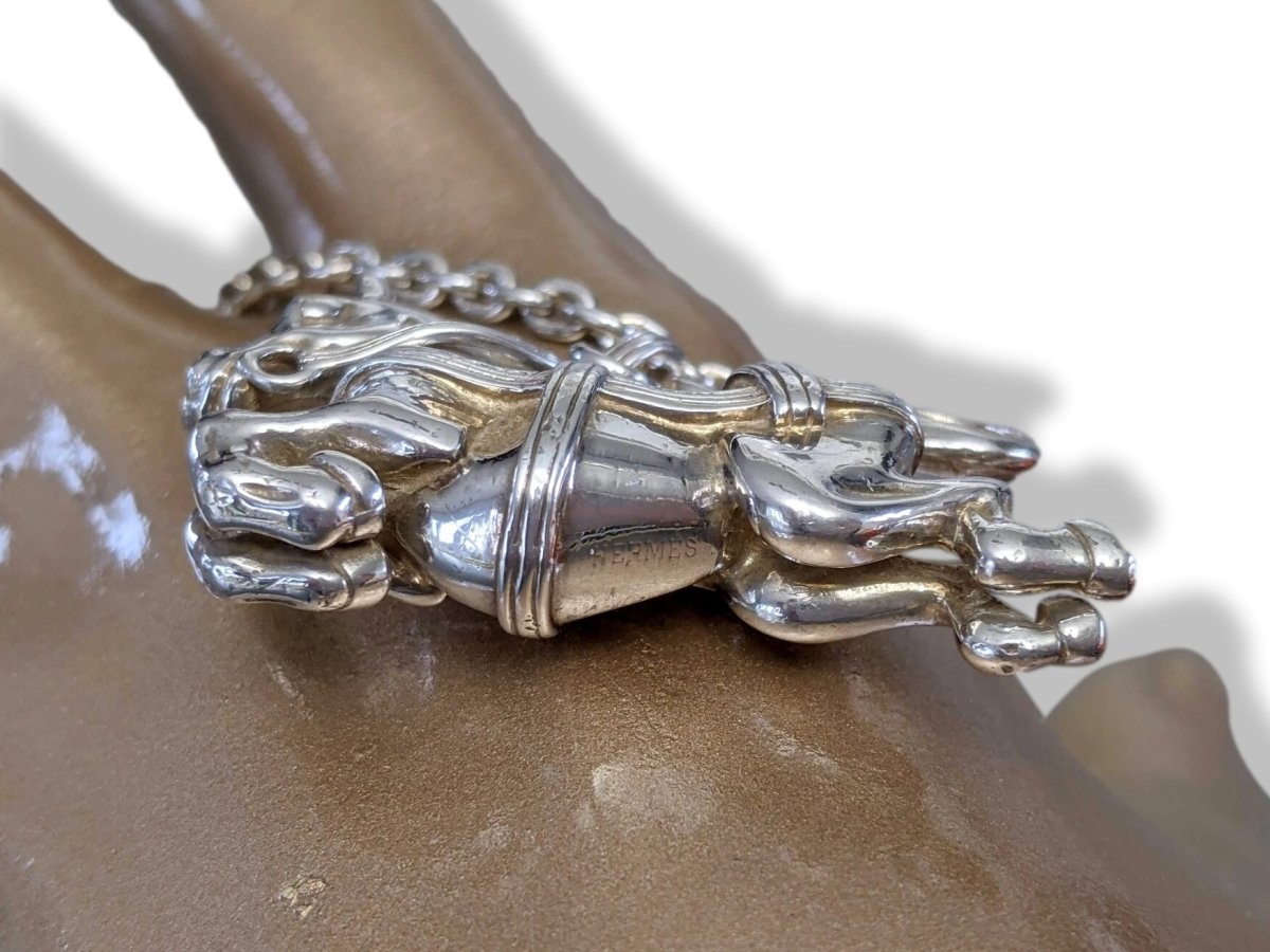 Hermes RARE Vintage Sterling Jumping Horse CARROUSEL Keychain Bag Charm, Box! - poupishop