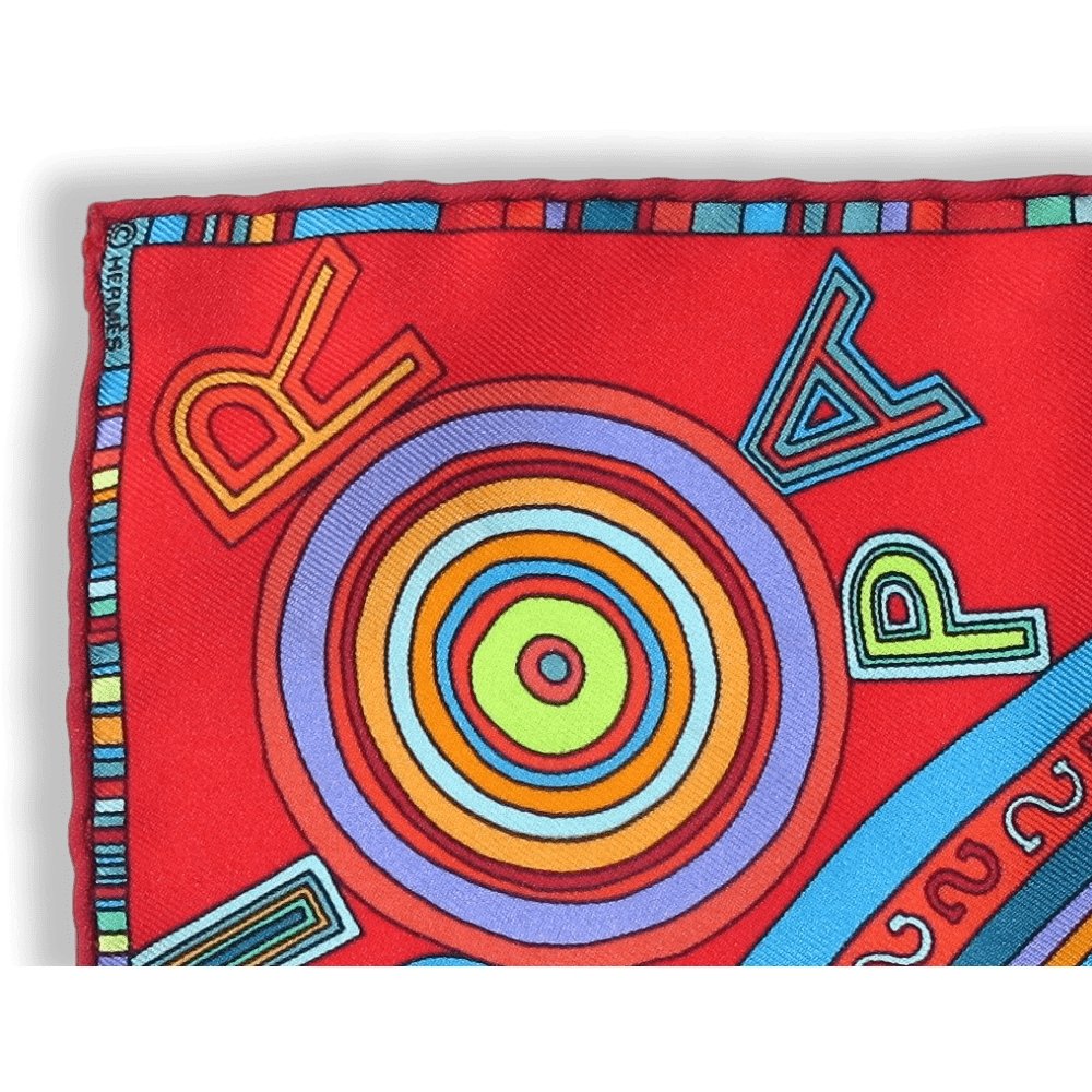 Hermes Red Blue Turquoise Tohu Bohu Twill Gavroche 42cm, NIB! - poupishop