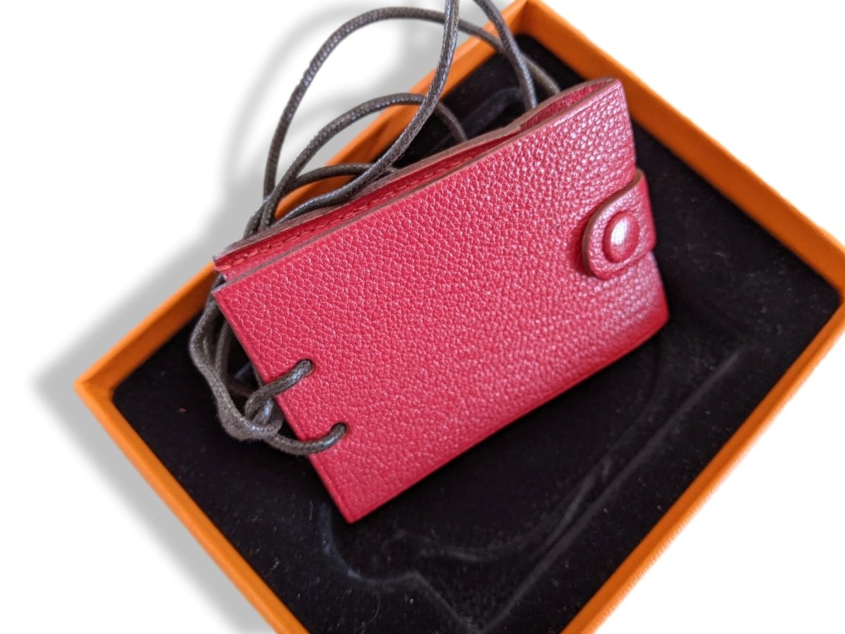 Hermes Red Chevre Mysore Goat Leather Notepad Pendant with Silver Criterium Pencil, BNIB! - poupishop