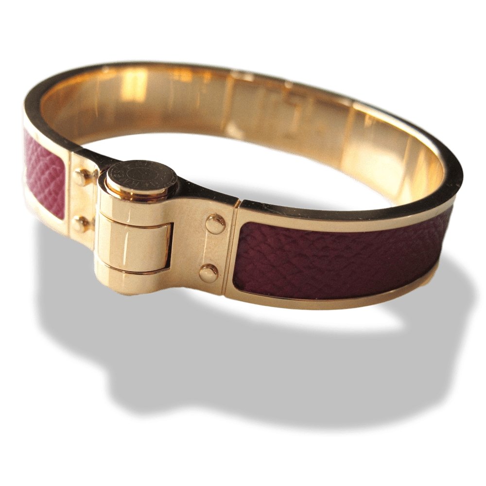 Hermes Red Grained Leather Charniere Cuir Narrow Hinged Bangle Bracelet Sz S, New! - poupishop