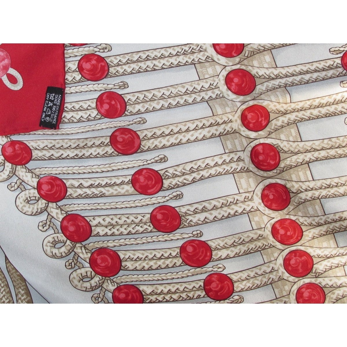 Hermes Red Grey-Blue Brandebourgs by Caty Latham Twill 90cm, Box - poupishop