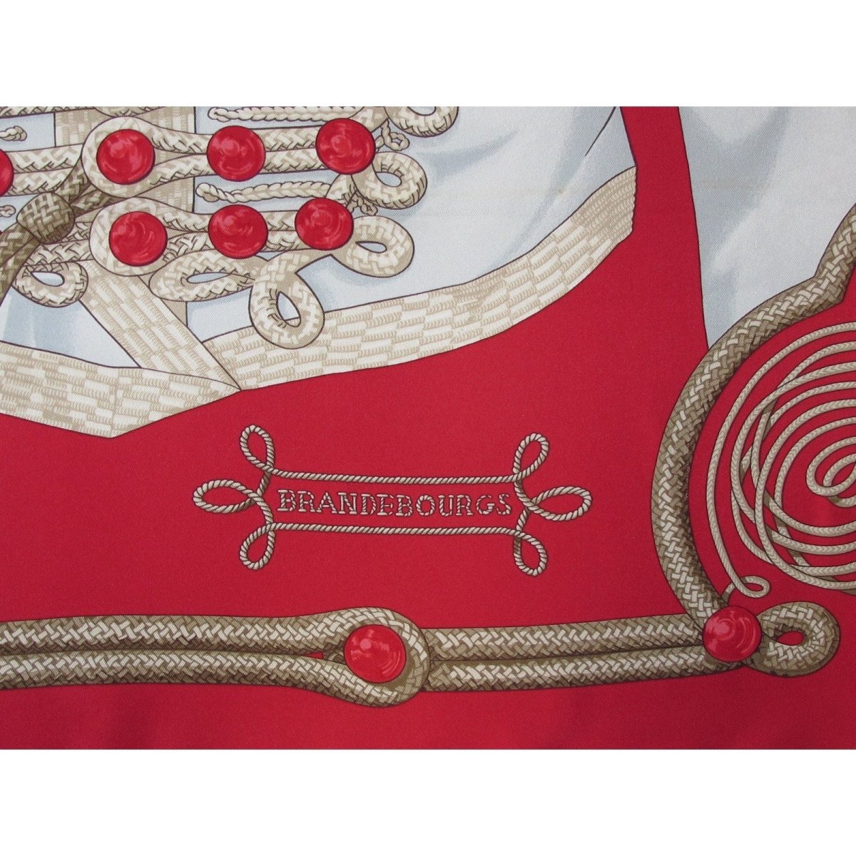 Hermes Red Grey-Blue Brandebourgs by Caty Latham Twill 90cm, Box - poupishop