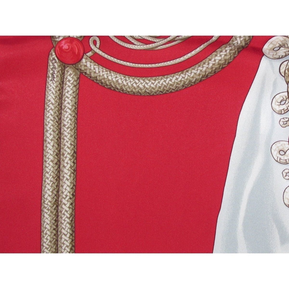 Hermes Red Grey-Blue Brandebourgs by Caty Latham Twill 90cm, Box - poupishop