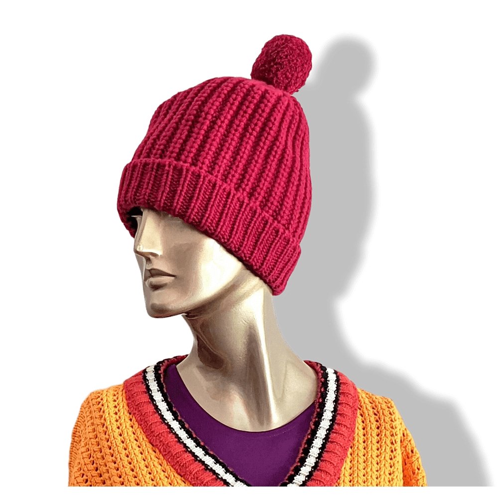 Hermes Red H 100% Cashmere POMPON HAT in Cote Angaise, BNEW! - poupishop