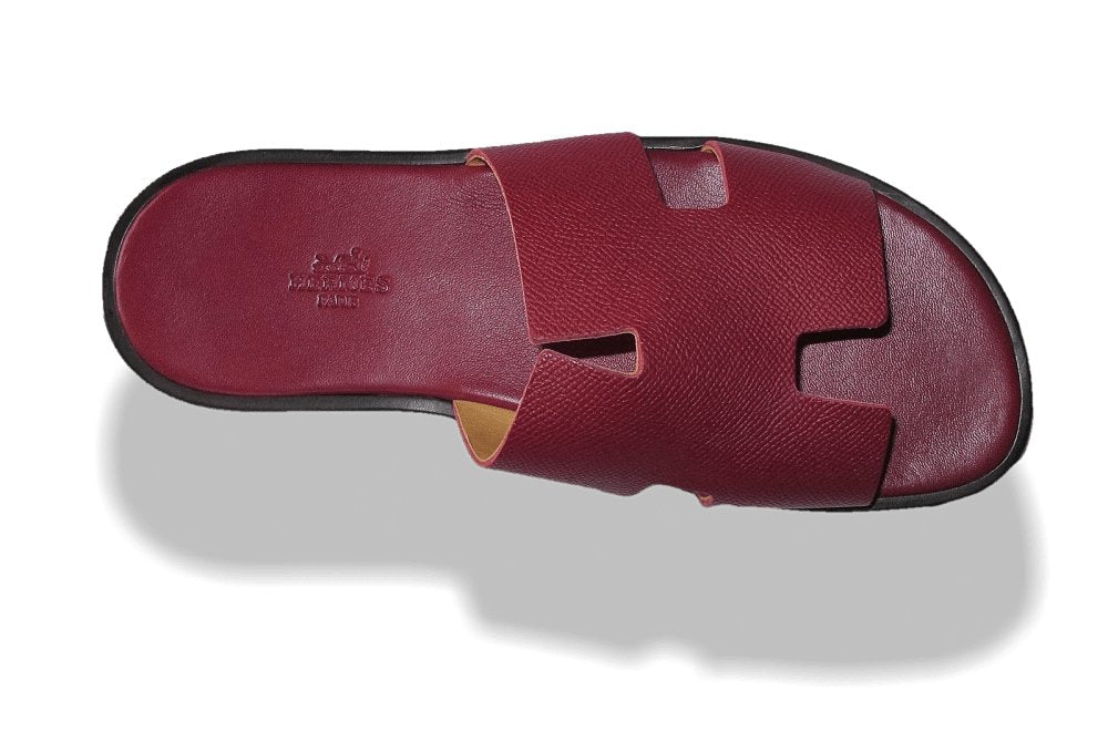 Hermes Red H Epsom Calfskin Leather IZMIR Men Sandals Flat Shoes, Sz41, NIB! - poupishop