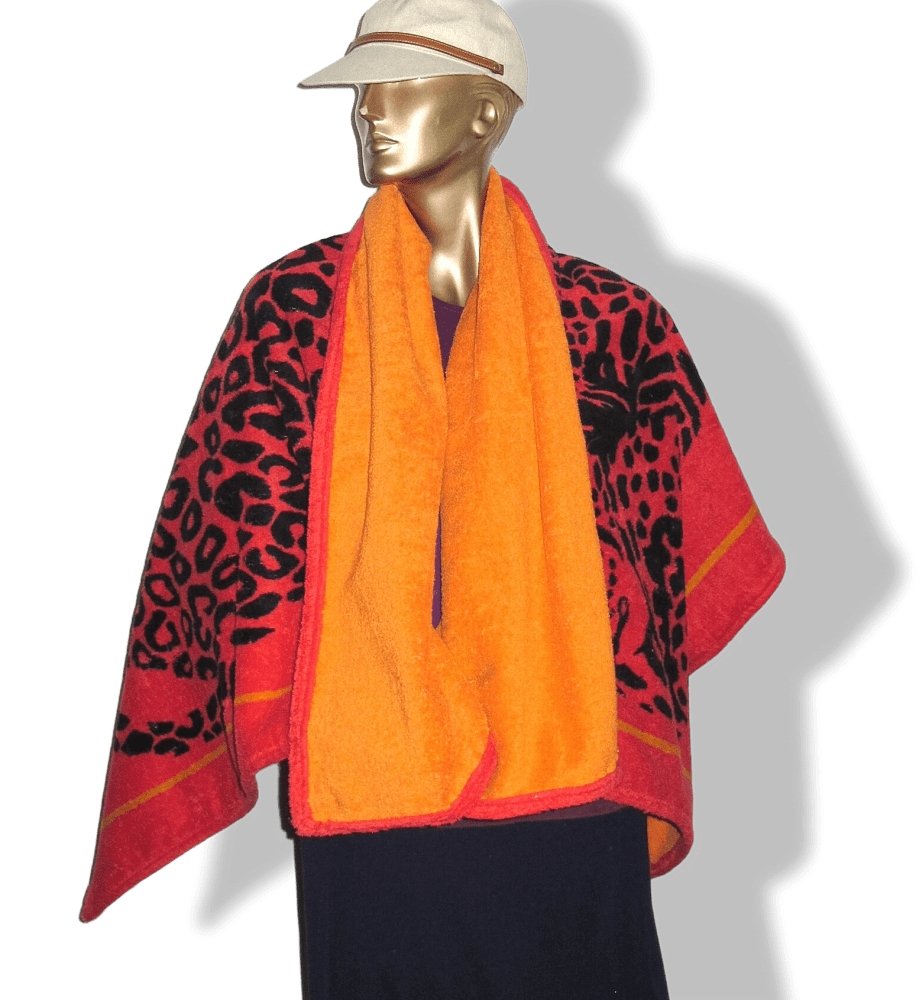 Hermes Red Orange CHEETAH Tapis de Plage Terry Beach Towel, XL 150 x 90cm cm, BNEW! - poupishop