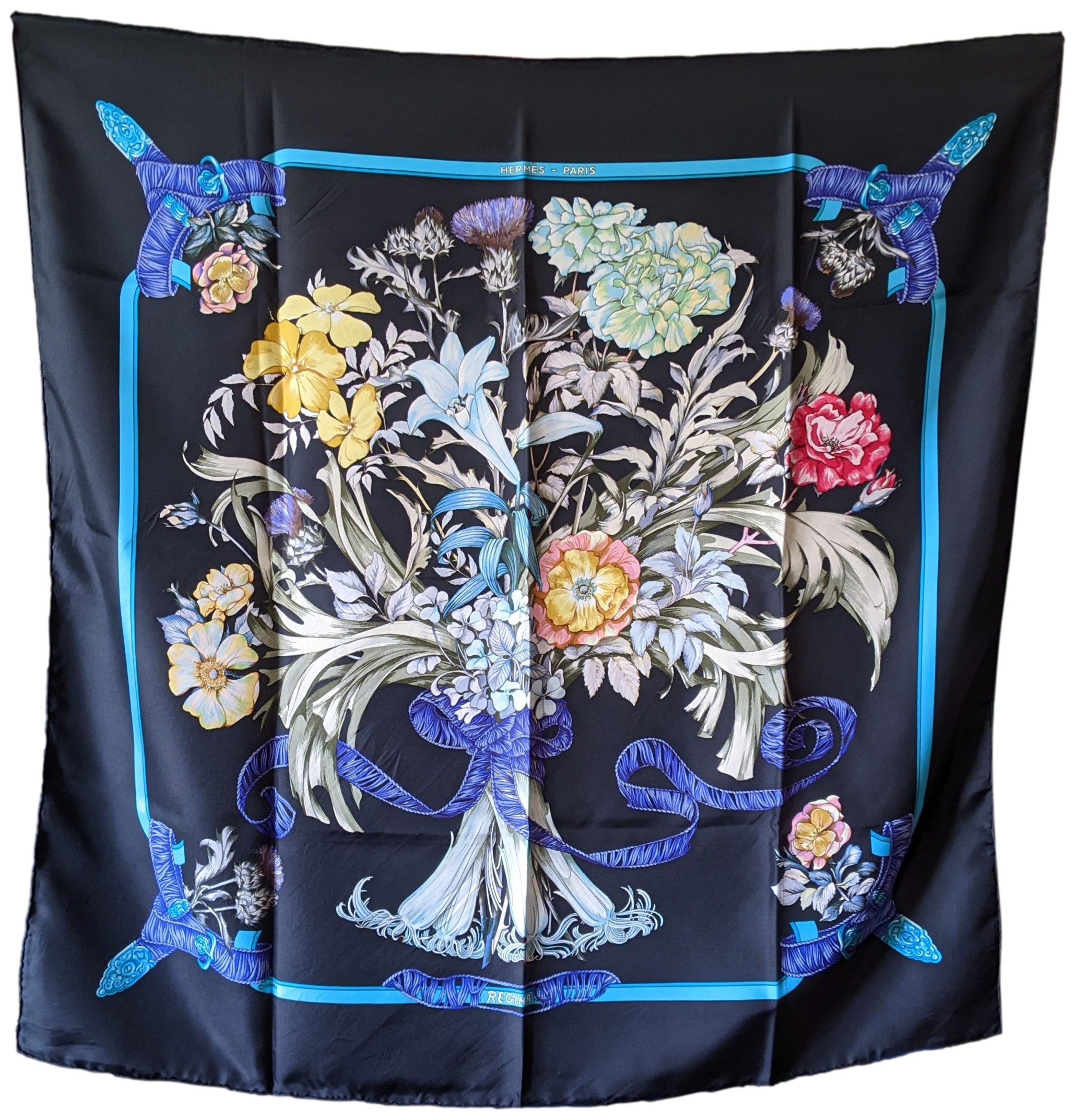 HERMES 1972 REGINA Jacquard Twill Silk Scarf 90