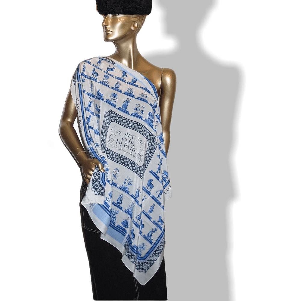 Hermes Reissue Jeu du Pair Impair Silk Georgette (crepe) with Machine-Stiched Hem Carre 80 cm, Rare! - poupishop