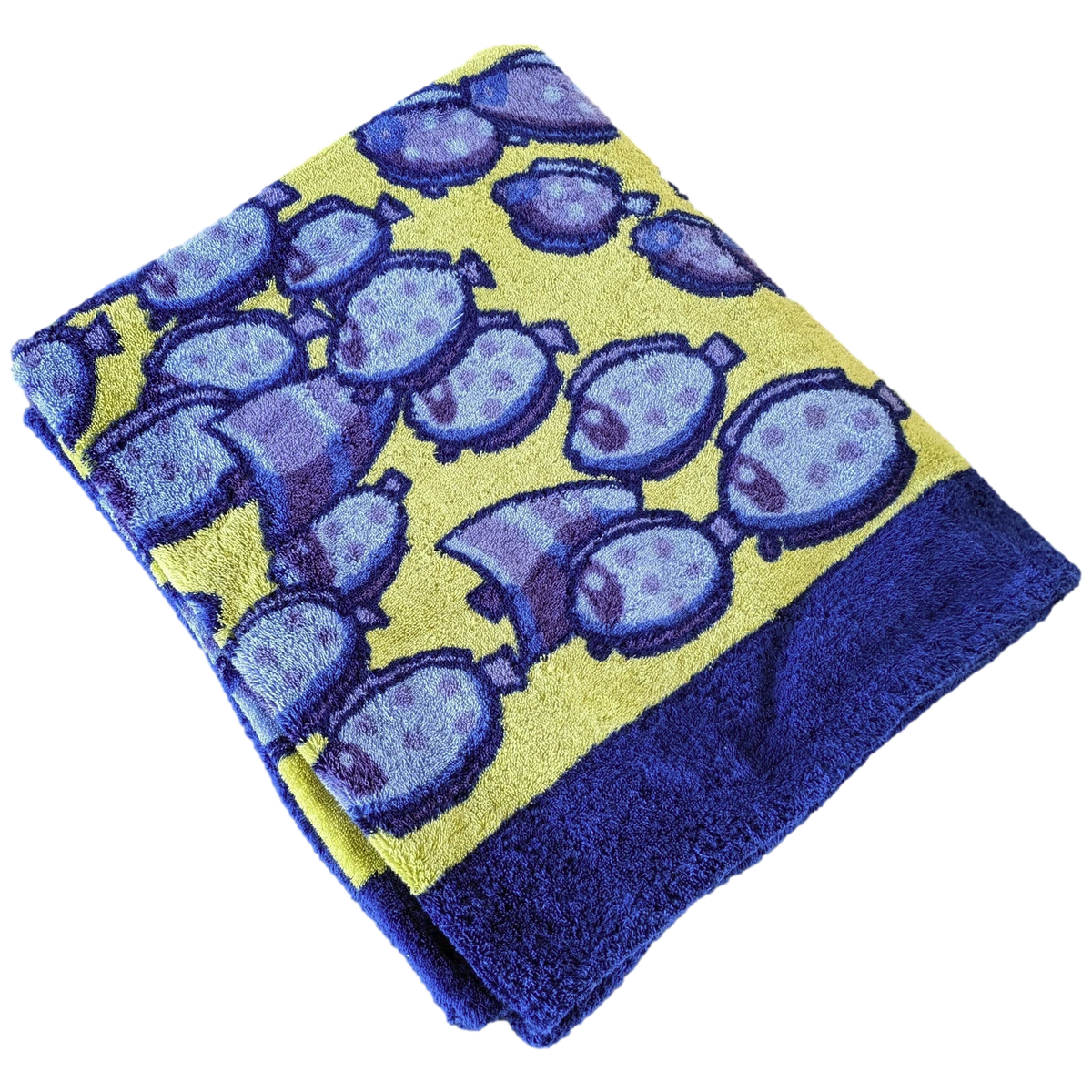 Hermes Vintage Marine/Anis/Blanc Cotton Terry "Rencontre Oceane" Fish Beach Towel 90 x 150 cm