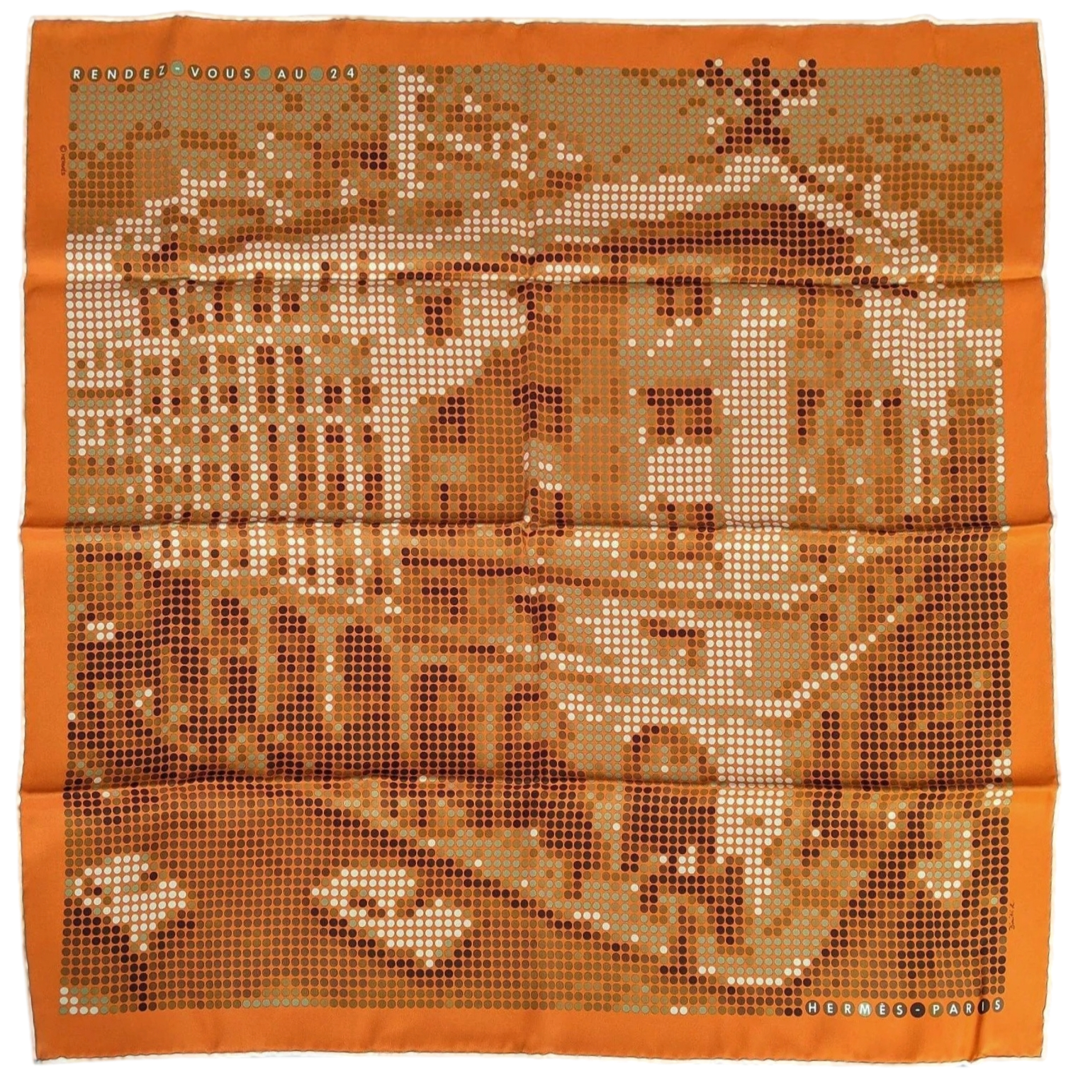 Hermes 2010 Orange RENDEZ-VOUS AU 24 Vintage Silk 70 cm