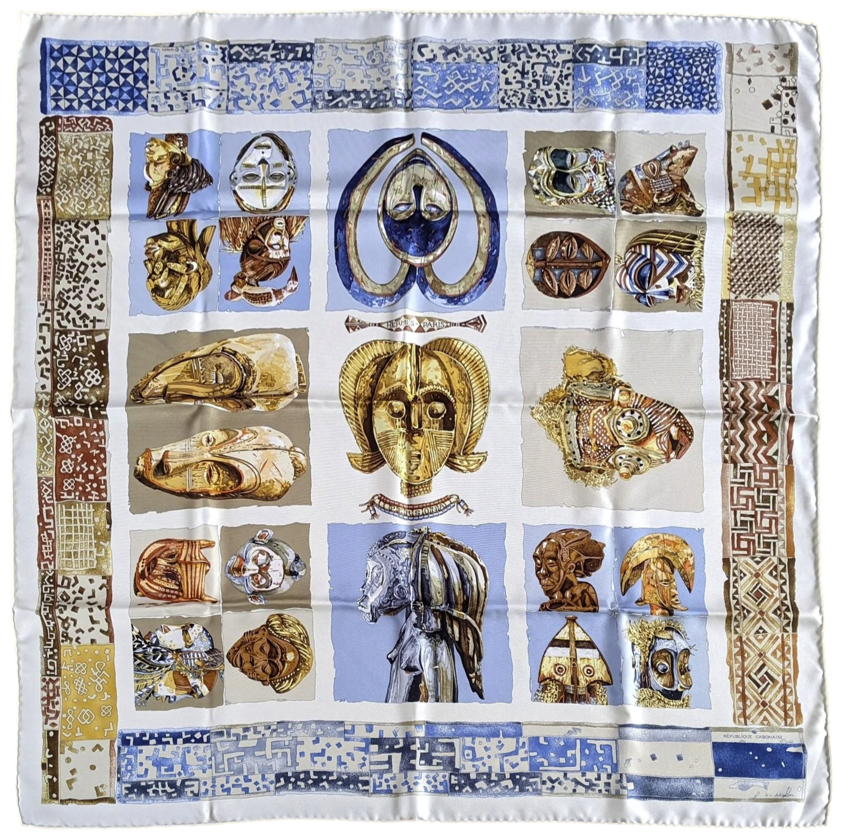 Produits Hermes Rare Special Issue "Republique Gabonaise - Persona" by Loic Dubigeon Twill 90cm