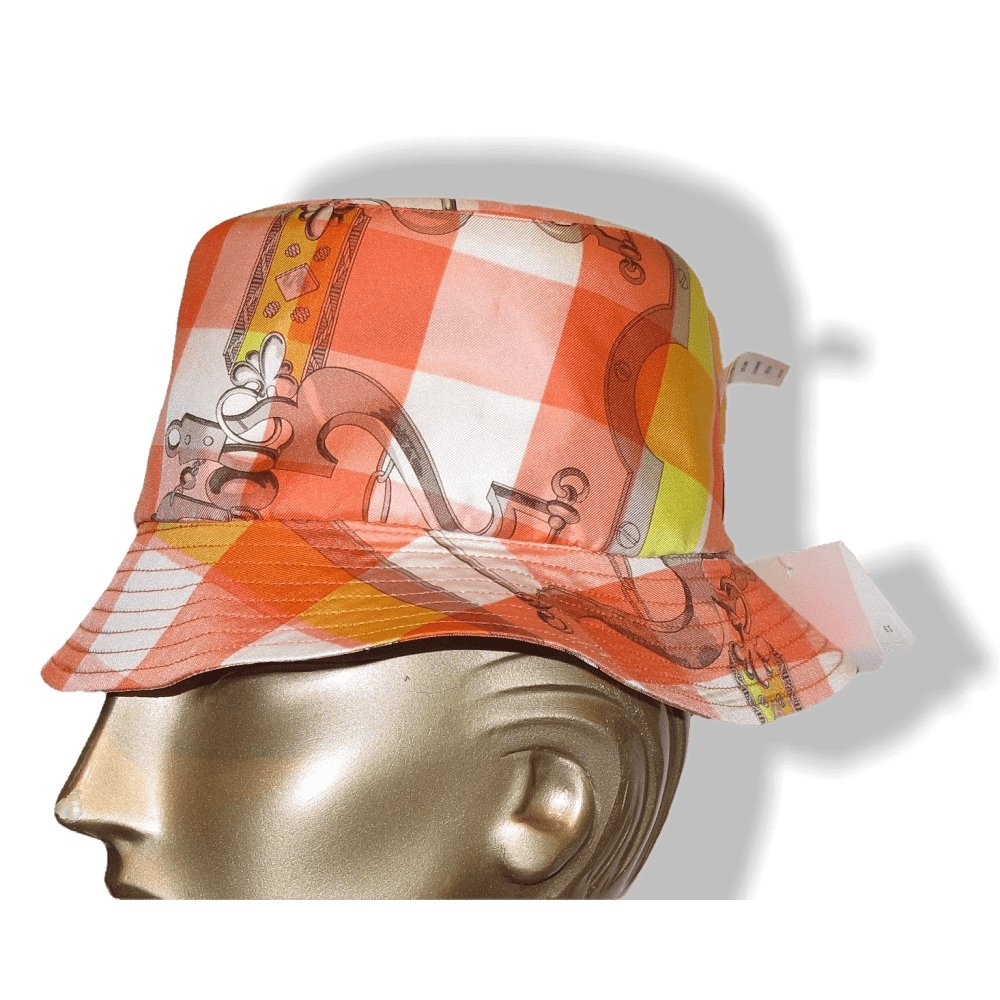 Hermes Robe du Soir & Mors et Gourmettes Vichy Printed Silk Reverso Bucket Hat, Sz57, NWT! - poupishop