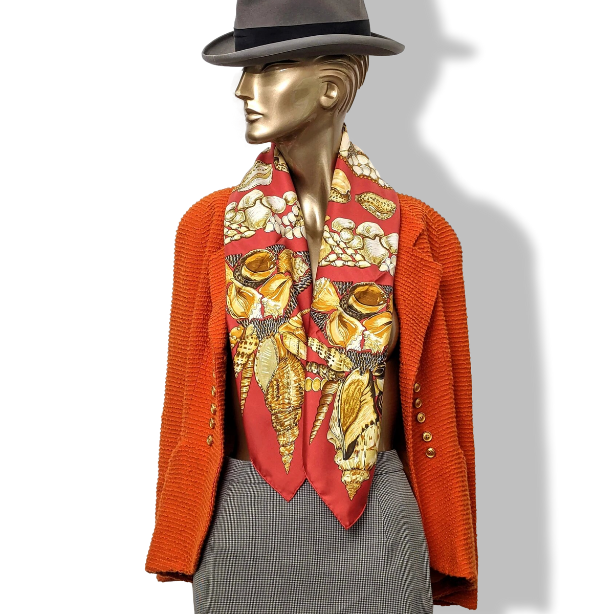 Hermes 2006 Red Rocaille by Valerie Dawlat Blanc Matt Overprint Twill 90, Mint in Box!